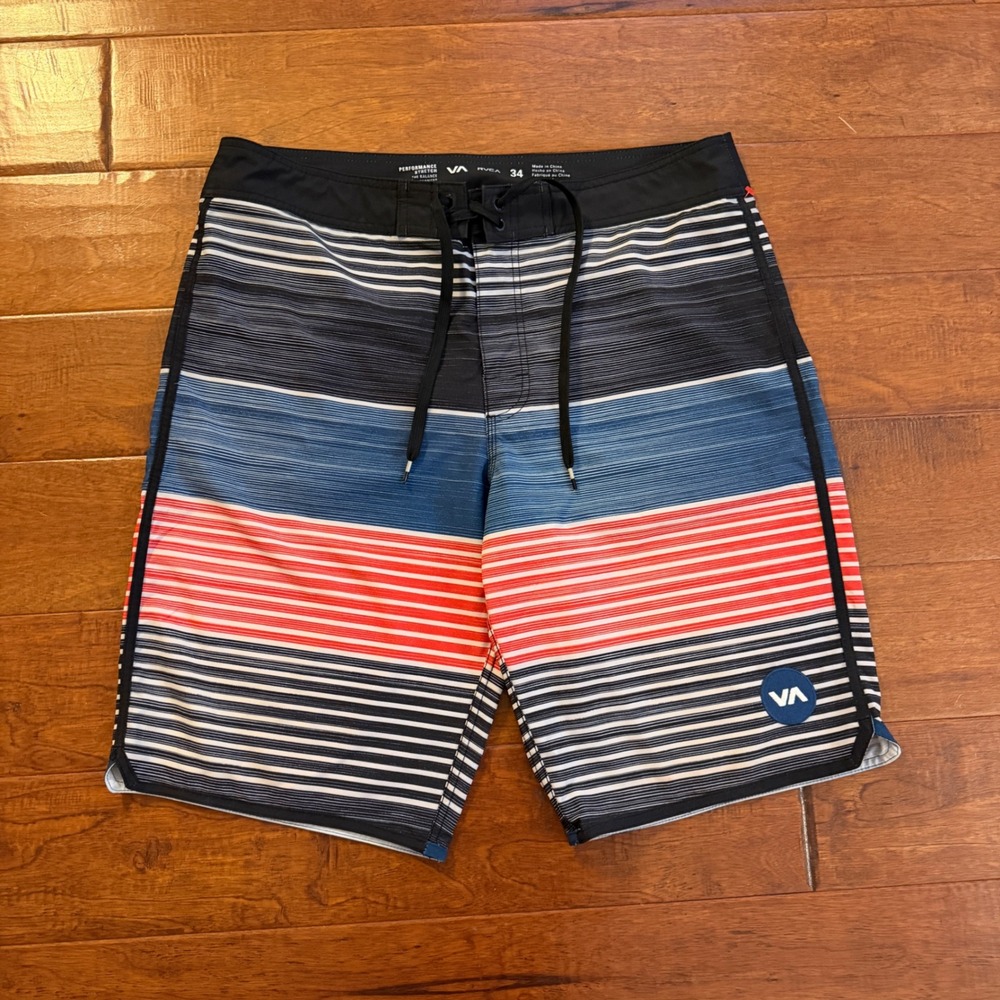 RVCA Board Shorts Mens 34 Multicolor Striped Performance Stretch Swim Trunks